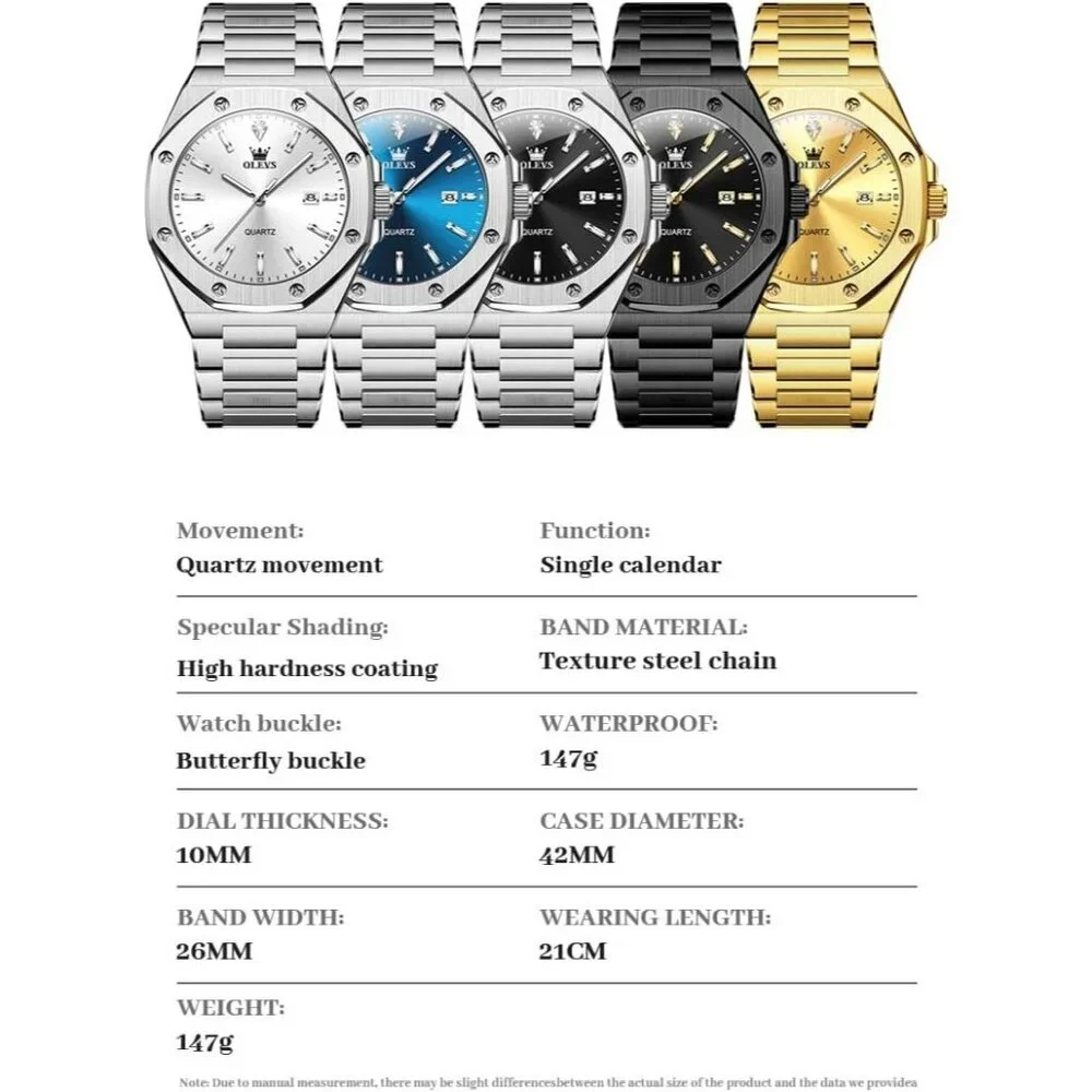Olevs Men's Blue Stainless Steel Analog Luminous Waterproof Easy Wear Watch